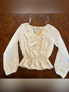MICHAEL Michael Kors White Peplum Long-Sleeve V-Neck Top